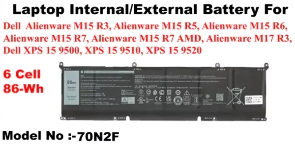 Laptop Internal Compatible Battery for Dell Alienware M15 R3 / R5 / R6 ...